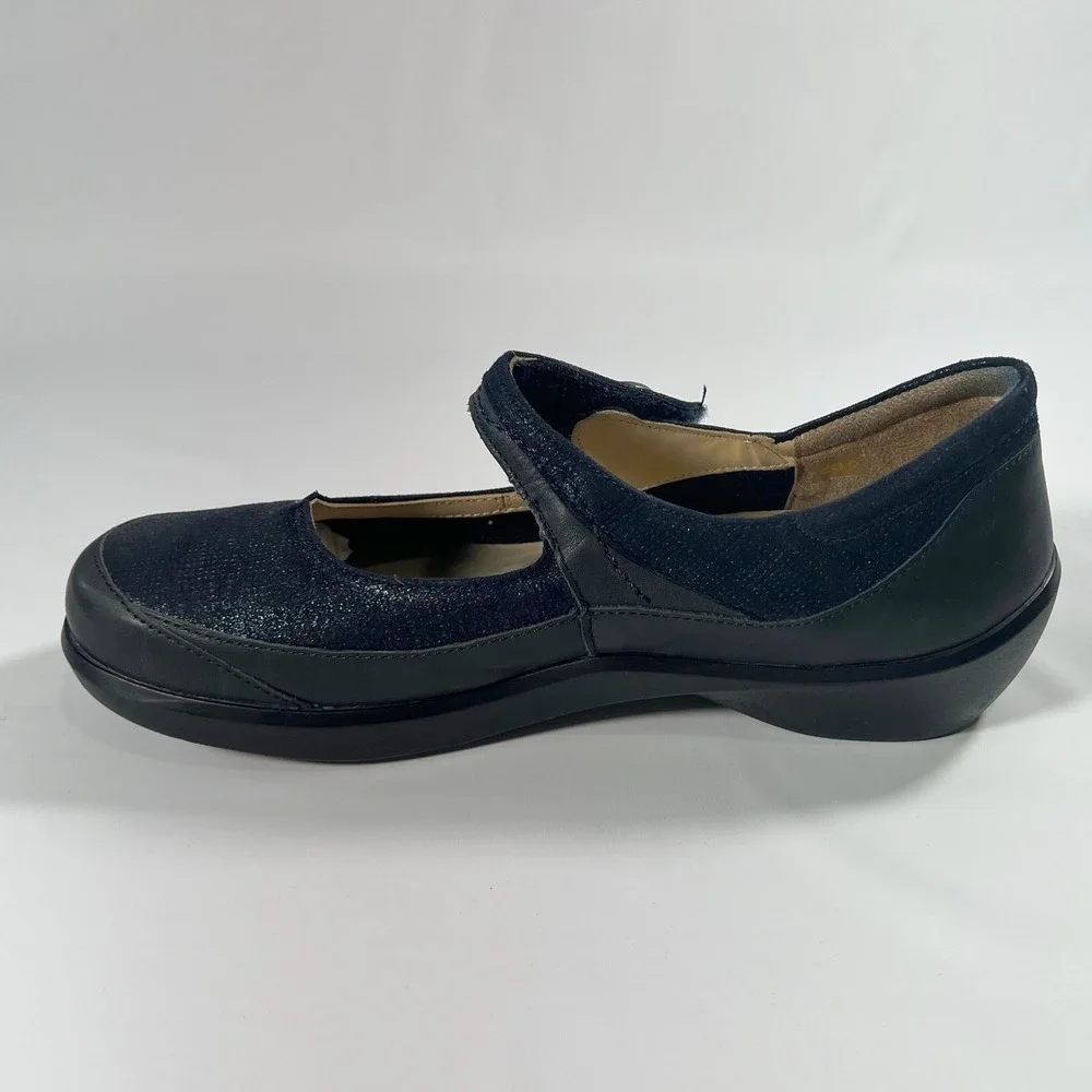 Ziera Mary‎ Jane Comfort Flats Super Support Navy Blue Shimmer Leather Womens 39